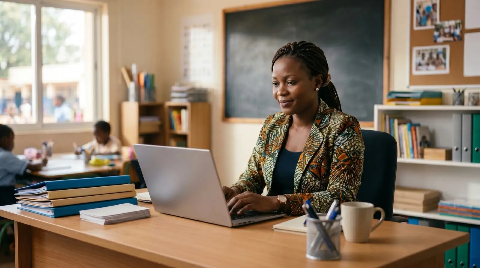 IKOUĒ - Une directrice d'école utilise Scolar sur son ordinateur portable